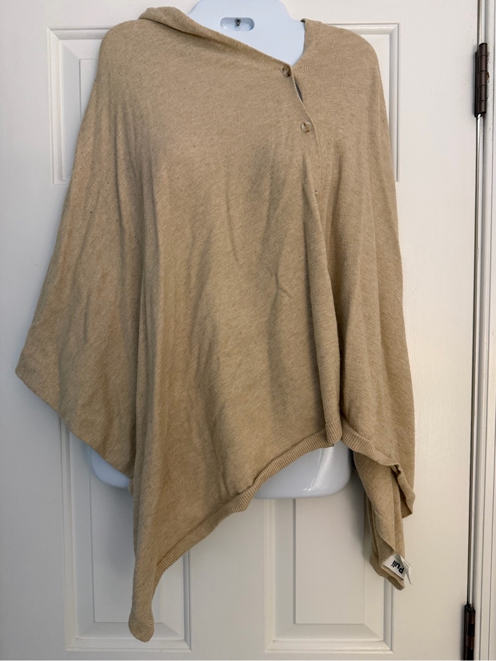 Puli Size M Beige Button Front Asymmetrical Knit Poncho Wrap